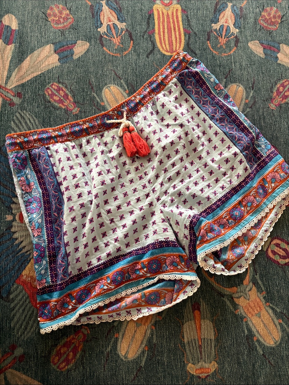 Sundance Kalini Bohemian Floral Printed Drawstring Shorts XL